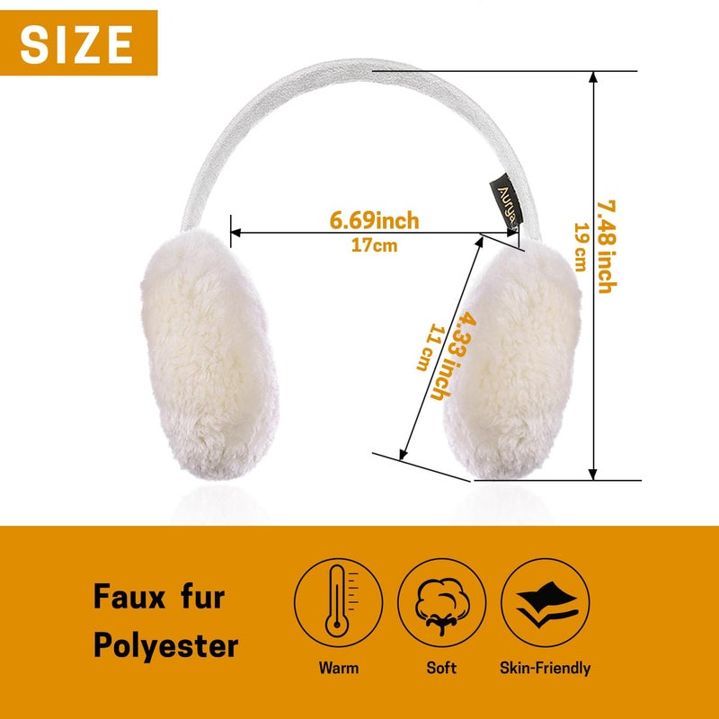 Aurya Kids Classic Ear Warmers/Earmuffs-Winter Faux Fur Warm Ear Muffs for Boys and Girls (Off-white) - Image 3